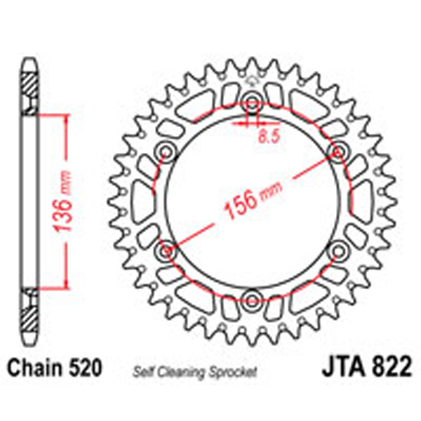 JT JT Rear Sprockets R/W 822-52SC Alloy